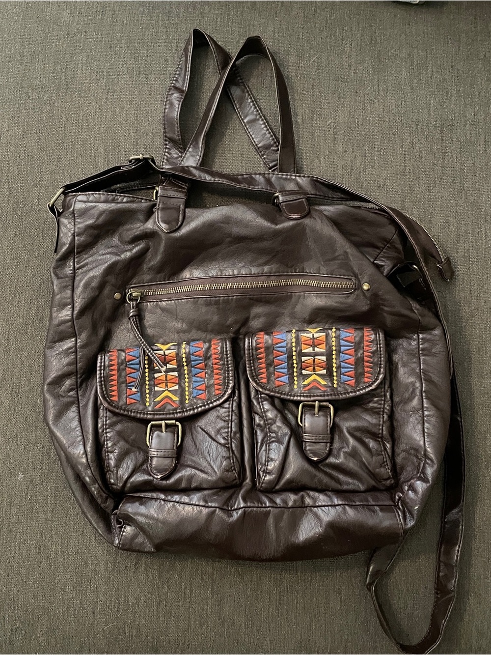 Mossimo Supply Co. Women’s Brown Boho Shoulder Bag Aztec Embroidered Zip Pockets